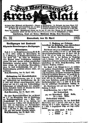 Groß-Wartenberger Kreisblatt vom 25.04.1925