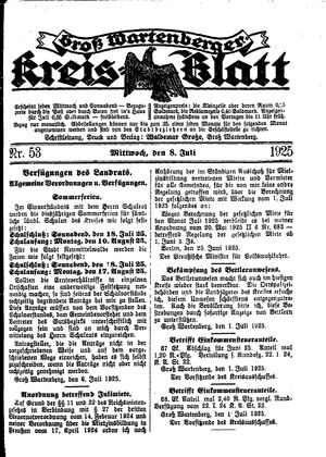 Groß-Wartenberger Kreisblatt vom 08.07.1925