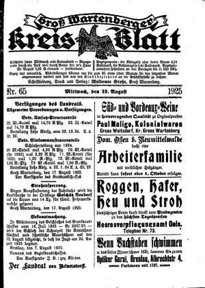 Groß-Wartenberger Kreisblatt vom 19.08.1925