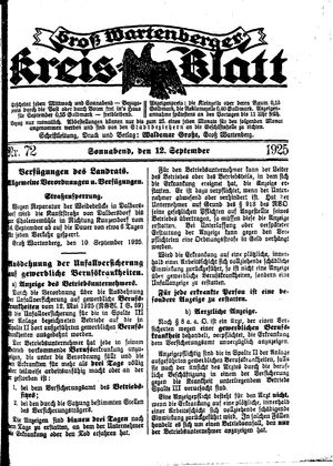Groß-Wartenberger Kreisblatt vom 12.09.1925