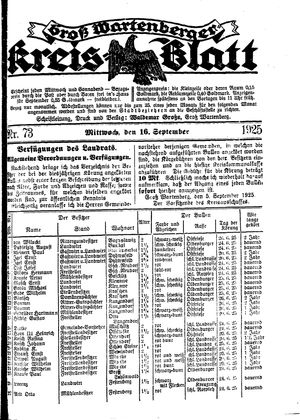 Groß-Wartenberger Kreisblatt vom 16.09.1925