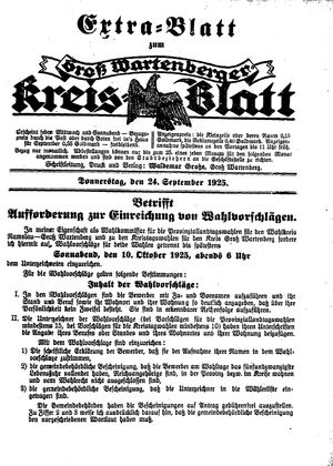 Groß-Wartenberger Kreisblatt on Sep 24, 1925