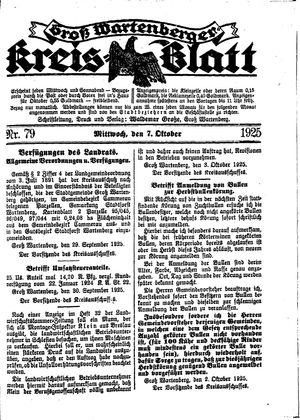 Groß-Wartenberger Kreisblatt vom 07.10.1925