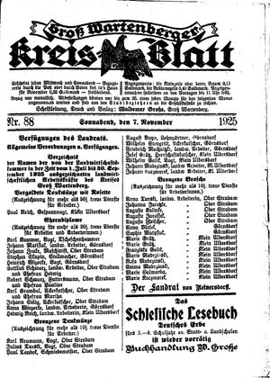 Groß-Wartenberger Kreisblatt on Nov 7, 1925