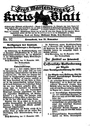 Groß-Wartenberger Kreisblatt vom 21.11.1925