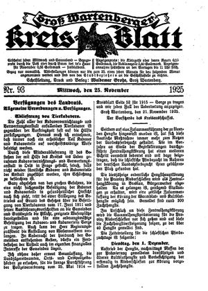 Groß-Wartenberger Kreisblatt vom 25.11.1925