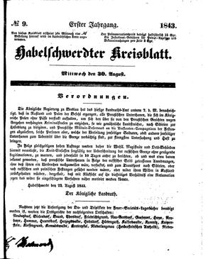Habelschwerdter Kreisblatt vom 30.08.1843