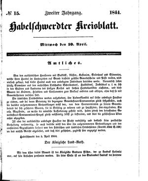 Habelschwerdter Kreisblatt on Apr 10, 1844