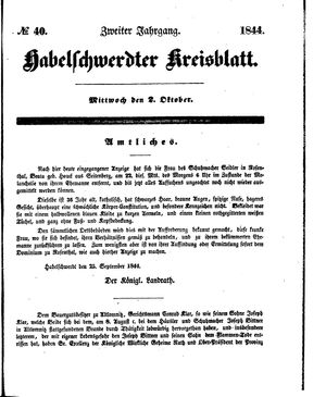 Habelschwerdter Kreisblatt on Oct 2, 1844
