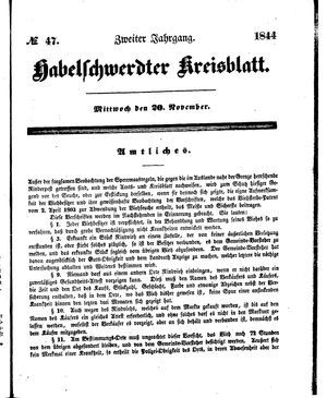 Habelschwerdter Kreisblatt on Nov 20, 1844