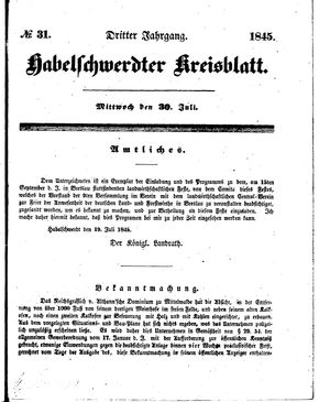 Habelschwerdter Kreisblatt vom 30.07.1845