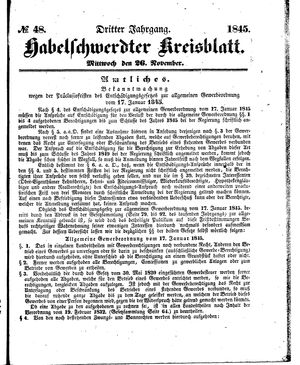 Habelschwerdter Kreisblatt vom 26.11.1845