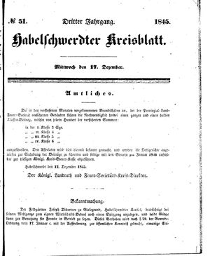 Habelschwerdter Kreisblatt vom 17.12.1845