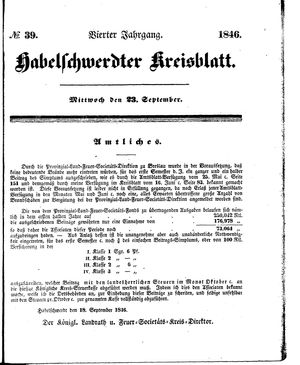 Habelschwerdter Kreisblatt vom 23.09.1846