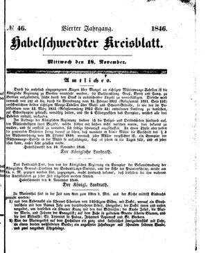 Habelschwerdter Kreisblatt vom 18.11.1846