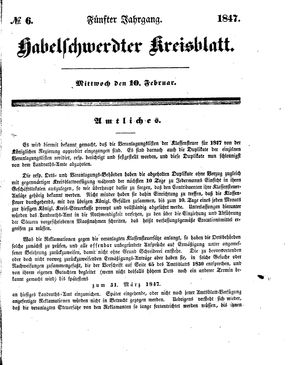 Habelschwerdter Kreisblatt vom 10.02.1847