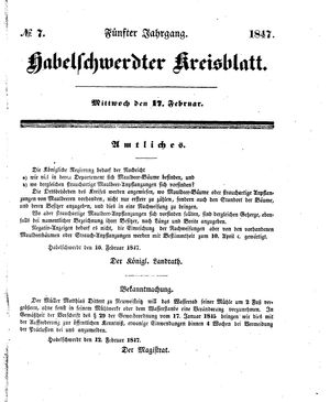 Habelschwerdter Kreisblatt vom 17.02.1847