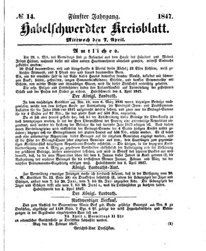 Habelschwerdter Kreisblatt vom 07.04.1847