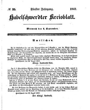 Habelschwerdter Kreisblatt vom 01.09.1847