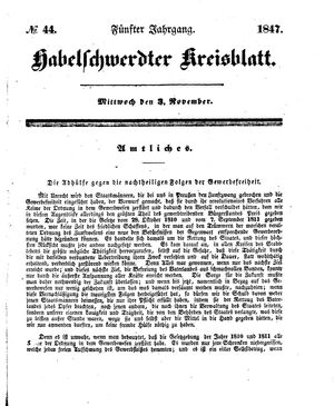 Habelschwerdter Kreisblatt vom 03.11.1847