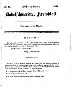 Habelschwerdter Kreisblatt vom 01.12.1847