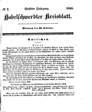 Habelschwerdter Kreisblatt vom 16.02.1848