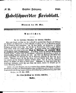 Habelschwerdter Kreisblatt on May 17, 1848