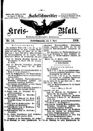Habelschwerdter Kreisblatt on Apr 2, 1909