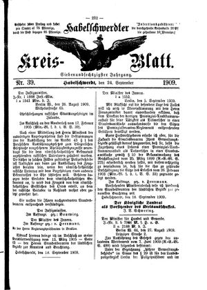 Habelschwerdter Kreisblatt vom 24.09.1909