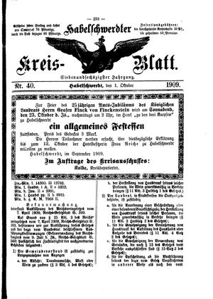 Habelschwerdter Kreisblatt vom 01.10.1909