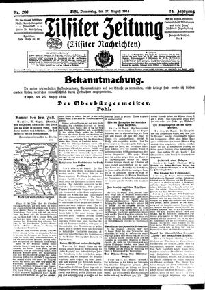 Tilsiter Zeitung vom 27.08.1914