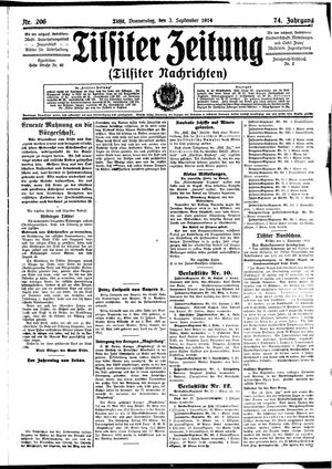 Tilsiter Zeitung vom 03.09.1914