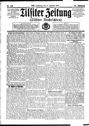 Tilsiter Zeitung vom 17.09.1914