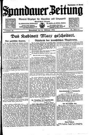 Spandauer Zeitung vom 21.02.1925