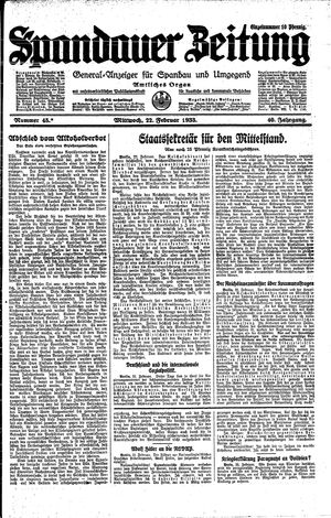 Spandauer Zeitung vom 22.02.1933