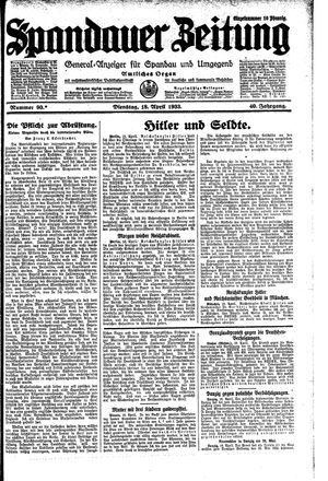 Spandauer Zeitung vom 18.04.1933