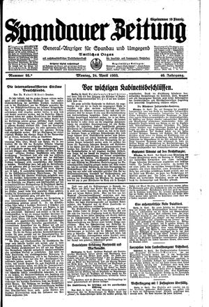 Spandauer Zeitung vom 24.04.1933
