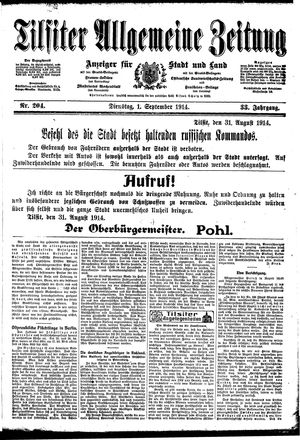 Tilsiter allgemeine Zeitung vom 01.09.1914