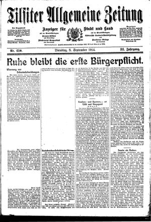 Tilsiter allgemeine Zeitung vom 08.09.1914
