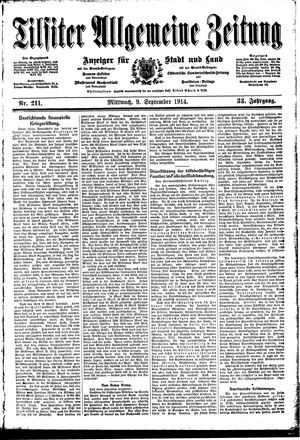 Tilsiter allgemeine Zeitung on Sep 9, 1914
