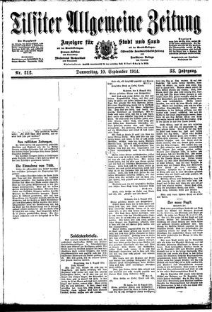 Tilsiter allgemeine Zeitung on Sep 10, 1914