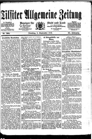 Tilsiter allgemeine Zeitung on Sep 5, 1916