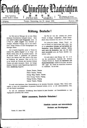 Deutsch-chinesische Nachrichten on Jan 21, 1932