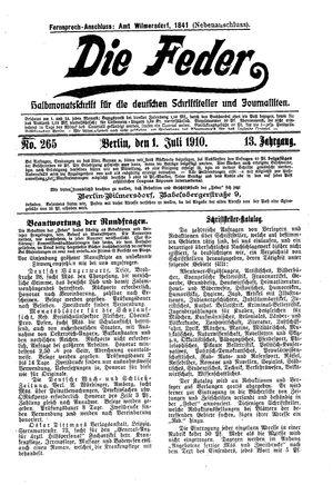 Die Feder on Jul 1, 1910