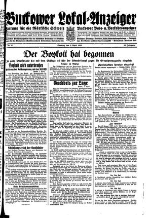 Buckower Lokal-Anzeiger on Apr 2, 1933