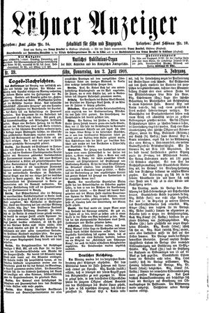 Lähner Anzeiger vom 02.04.1908