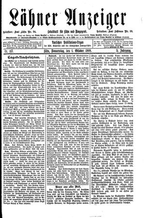 Lähner Anzeiger vom 01.10.1908