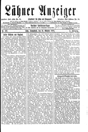 Lähner Anzeiger vom 31.10.1908