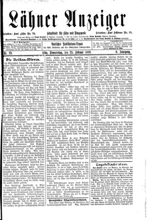 Lähner Anzeiger vom 25.02.1909