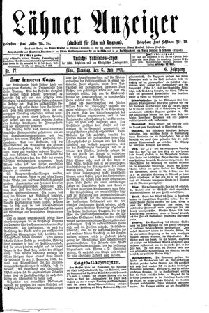 Lähner Anzeiger vom 06.07.1909